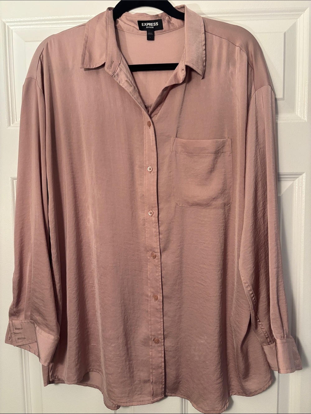Express Dusty Rose “Boyfriend” Button-Front Blouse